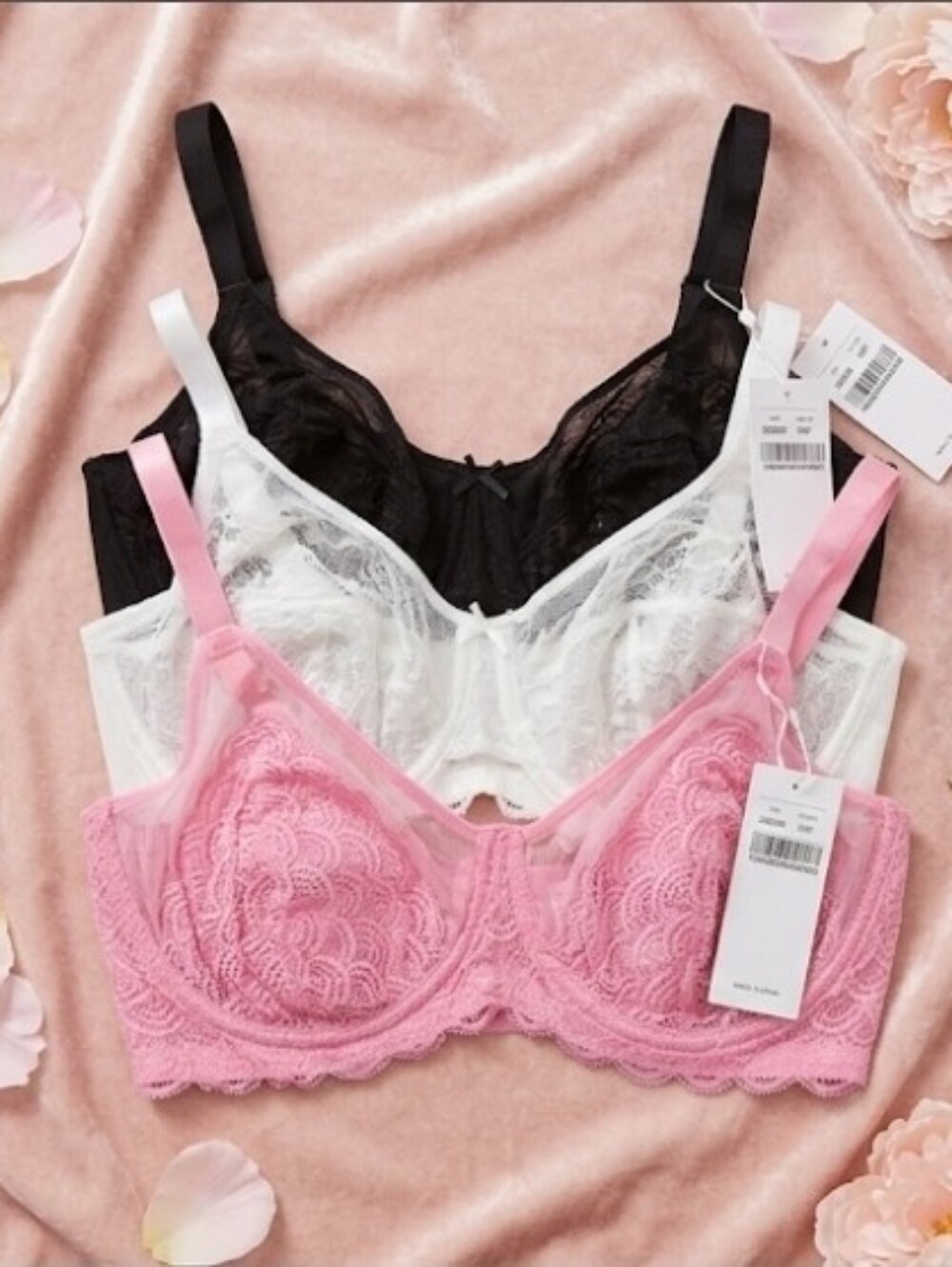 Nwt HSIA  Bundle Of 3 Lace Unlined Soft Mesh Underwire Minimizer Bras Size 36DDD